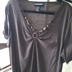 Requirements Brown Beaded Knit Top - 3X